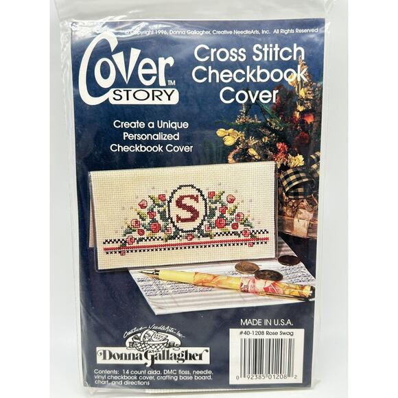 Vtg Cross Stitch 6"x3" Checkbook Calendar Credit Card Money Cover Story Monogram - Picture 1 of 8